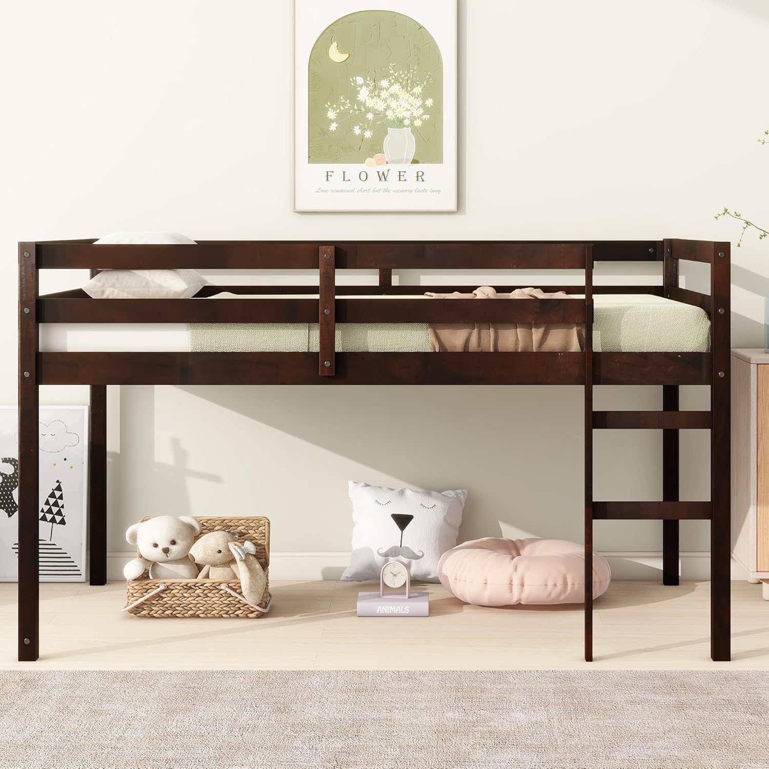 44.3'' Tall Junior Low Loft Bed with Stairs