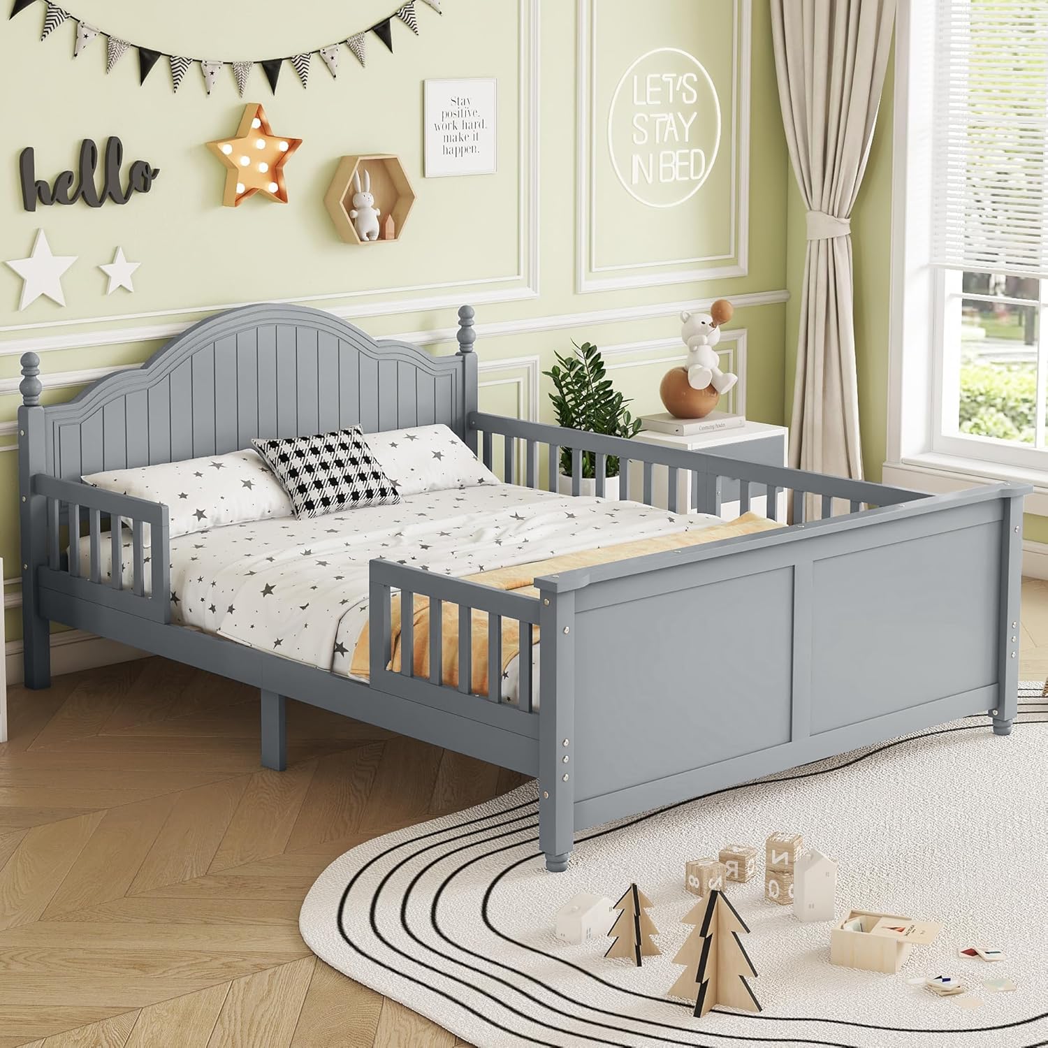 Full Size Platform Bed with Removable Guardrails