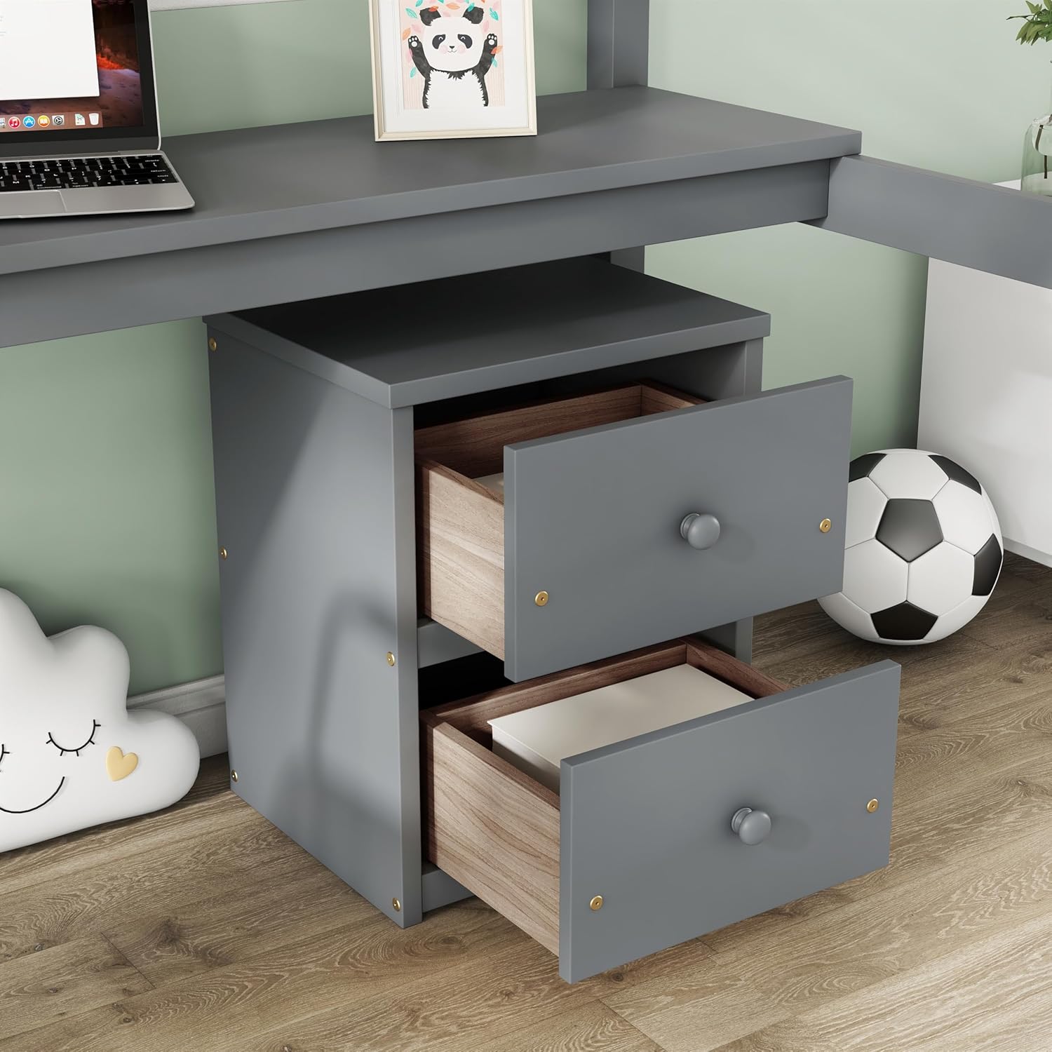 Wood Loft Bed Twin Size with Desk
