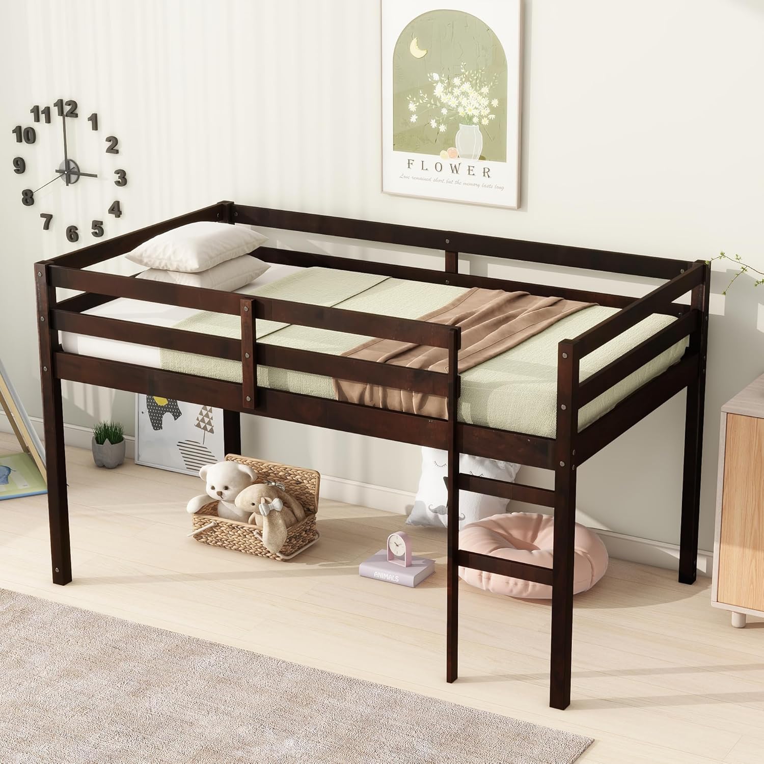 44.3'' Tall Junior Low Loft Bed with Stairs
