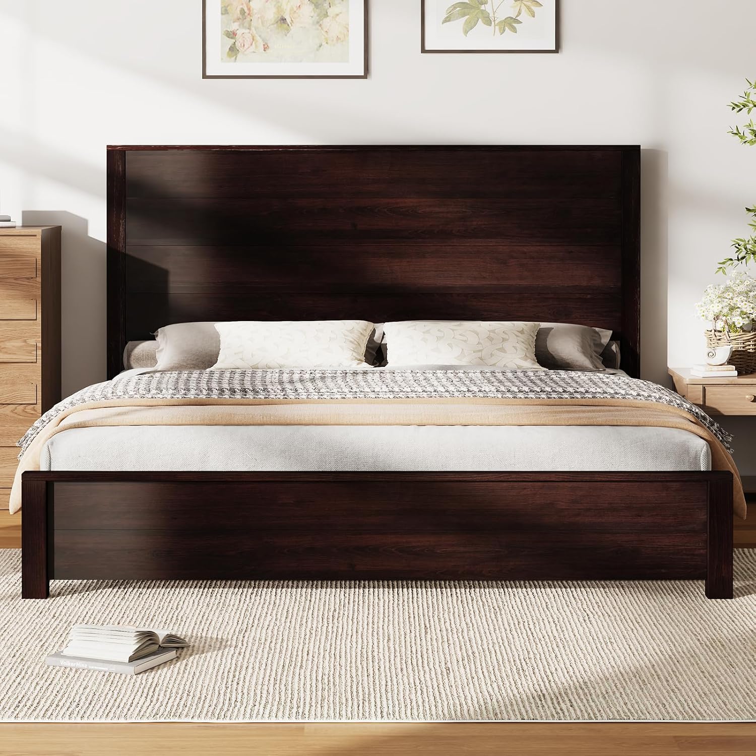 King Size Bed Frame with 51.2" Spliced Headboard
