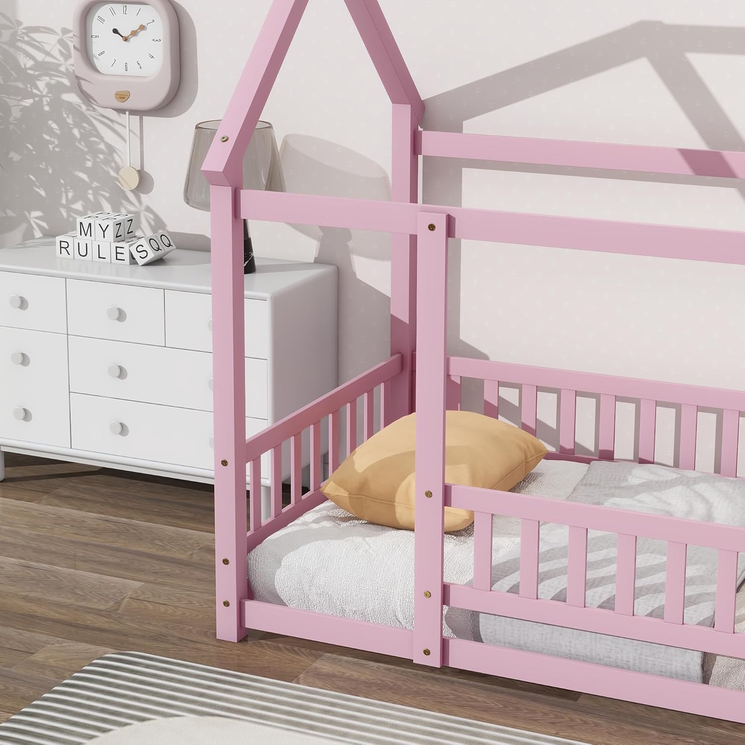 Twin Size House Bed with Fence