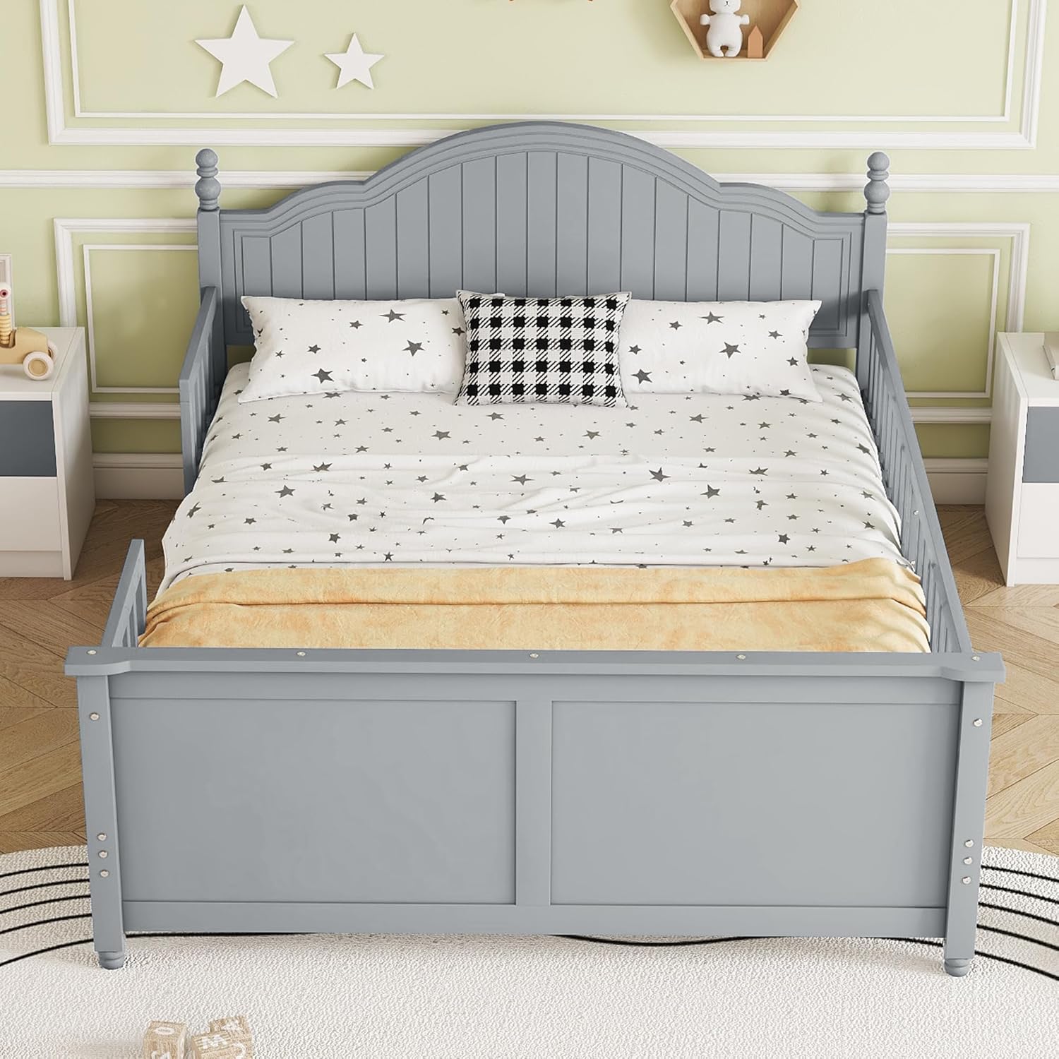 Full Size Platform Bed with Removable Guardrails