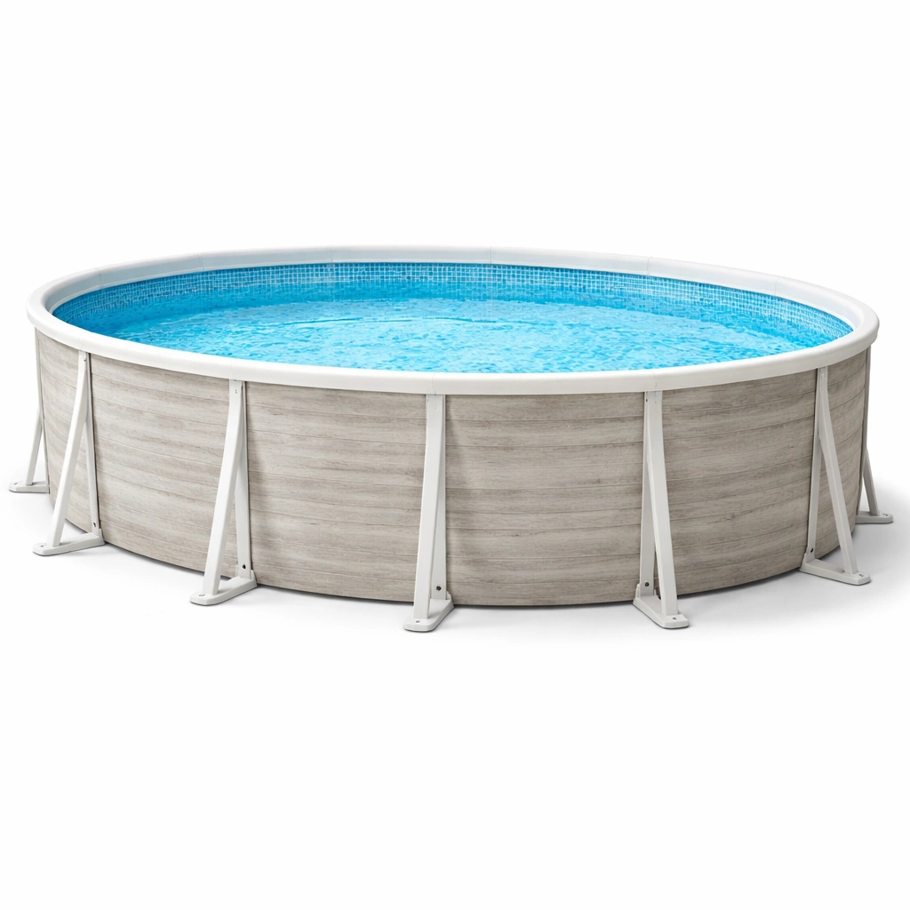 Runder Stahlrahmen Pool Holzoptik- luxverano