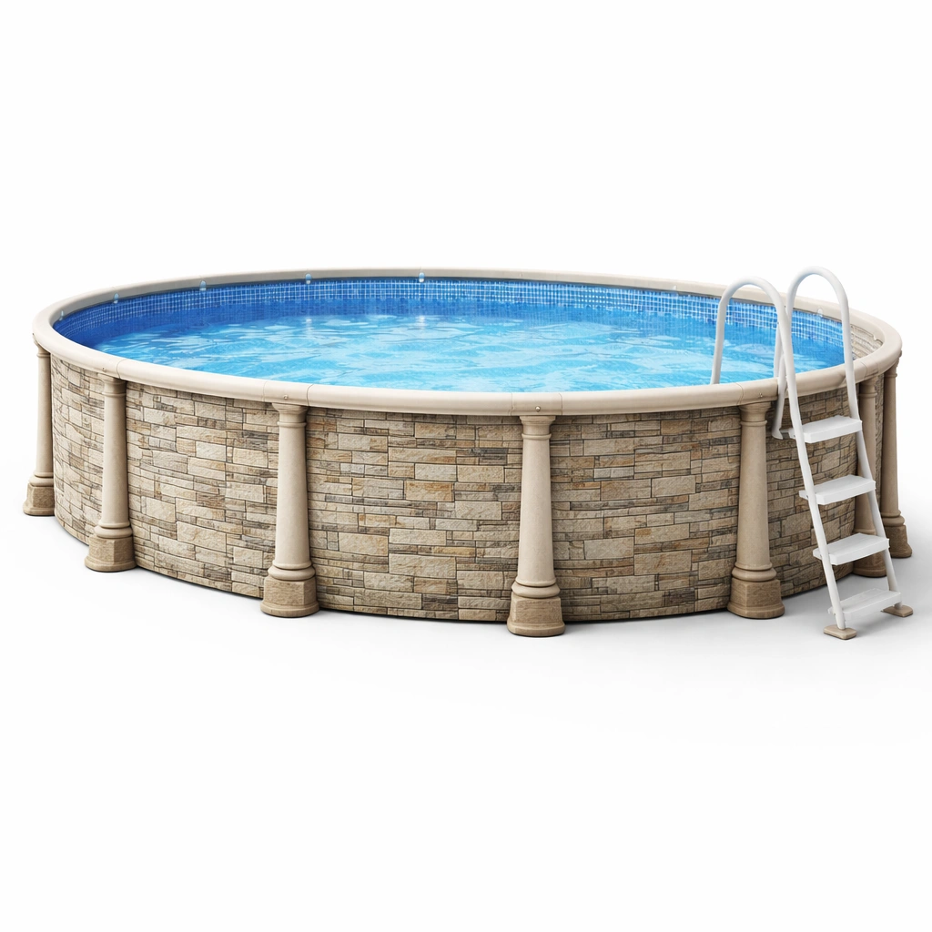 Premium Rundpool Steinoptik mit Leiter- luxverano