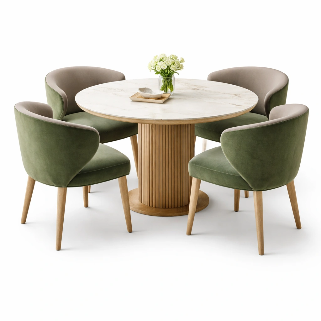 Runder Esstisch mit Samtstuehlen Set- luxverano