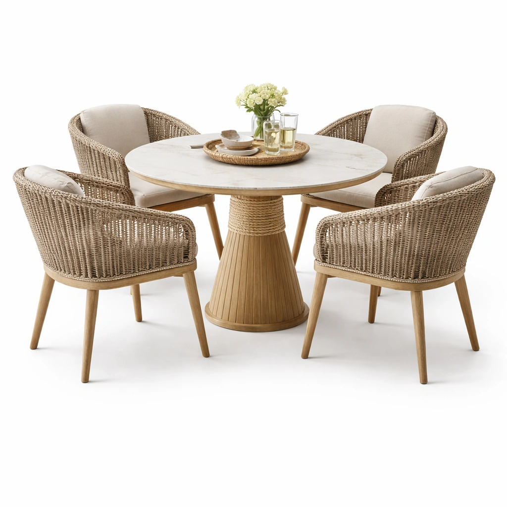 Runder Esstisch Naturstil mit Holzgestell- luxverano