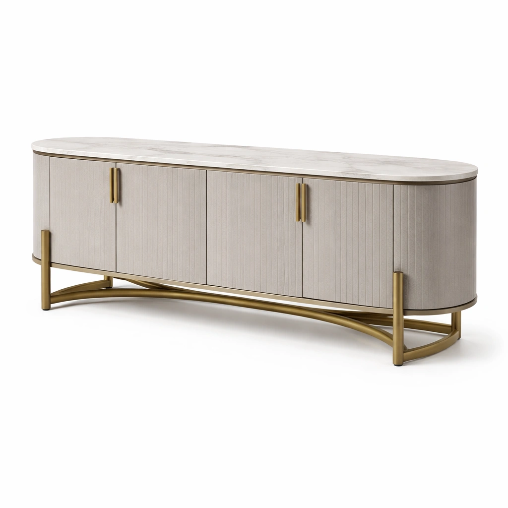 Sideboard Modern Beige mit Metallgestell- luxverano
