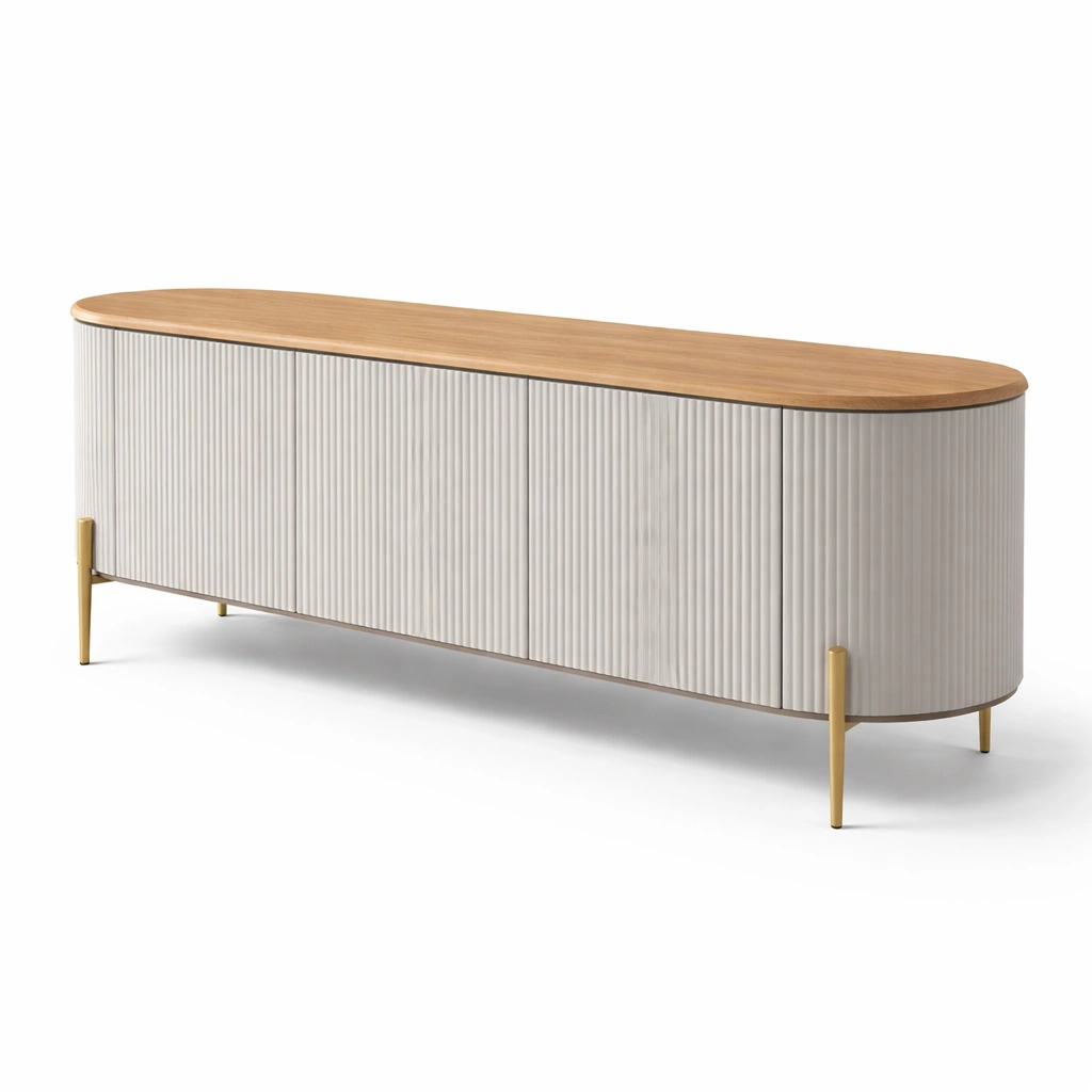 Sideboard Modern Weiss mit Holzplatte- luxverano