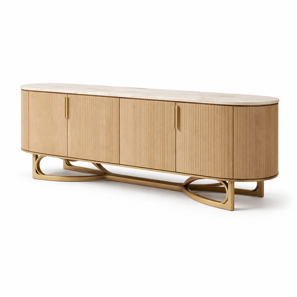 Sideboard Holzoptik Natur mit Metallbasis- luxverano