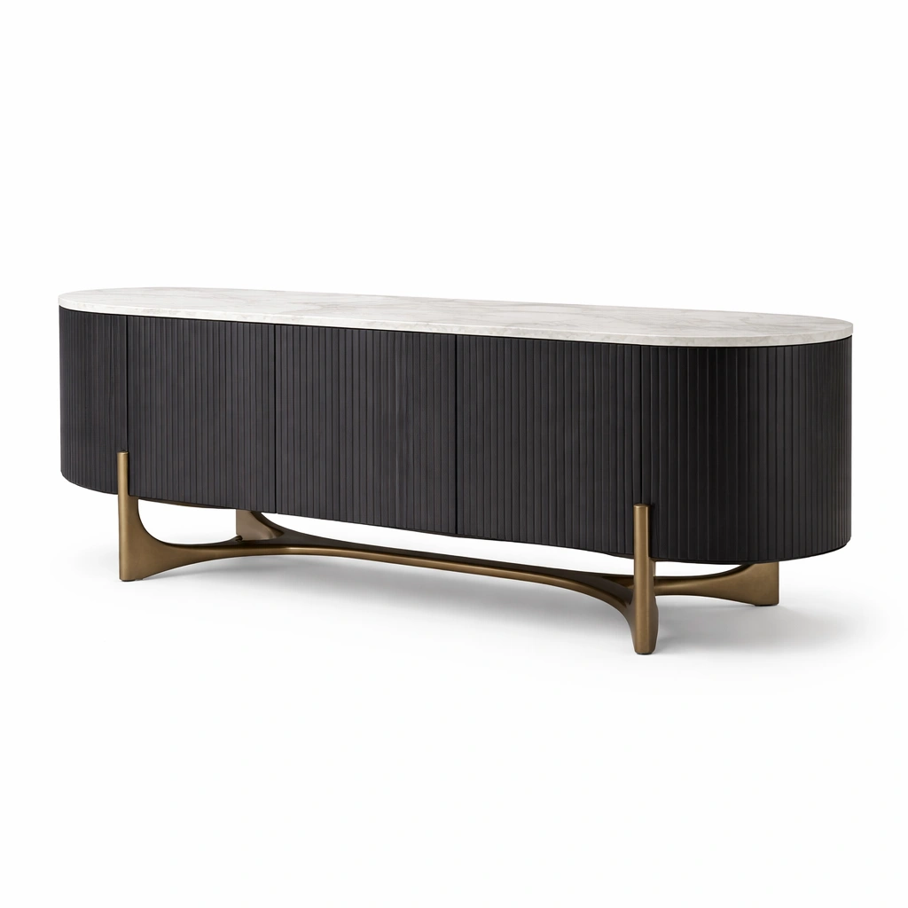 Sideboard Schwarz Modern mit Metallgestell- luxverano
