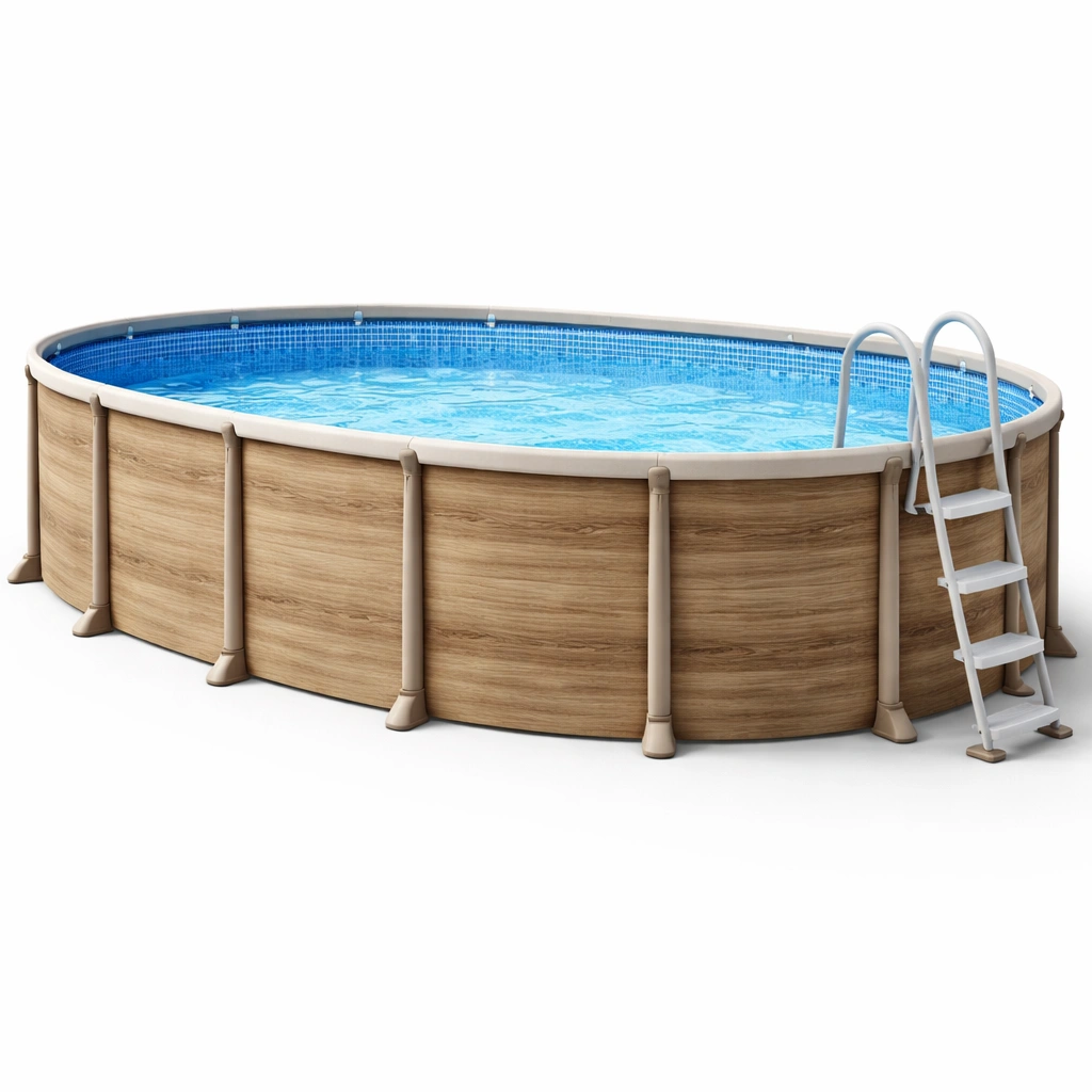 Aufstellpool Oval Braun Holzoptik-velmavio