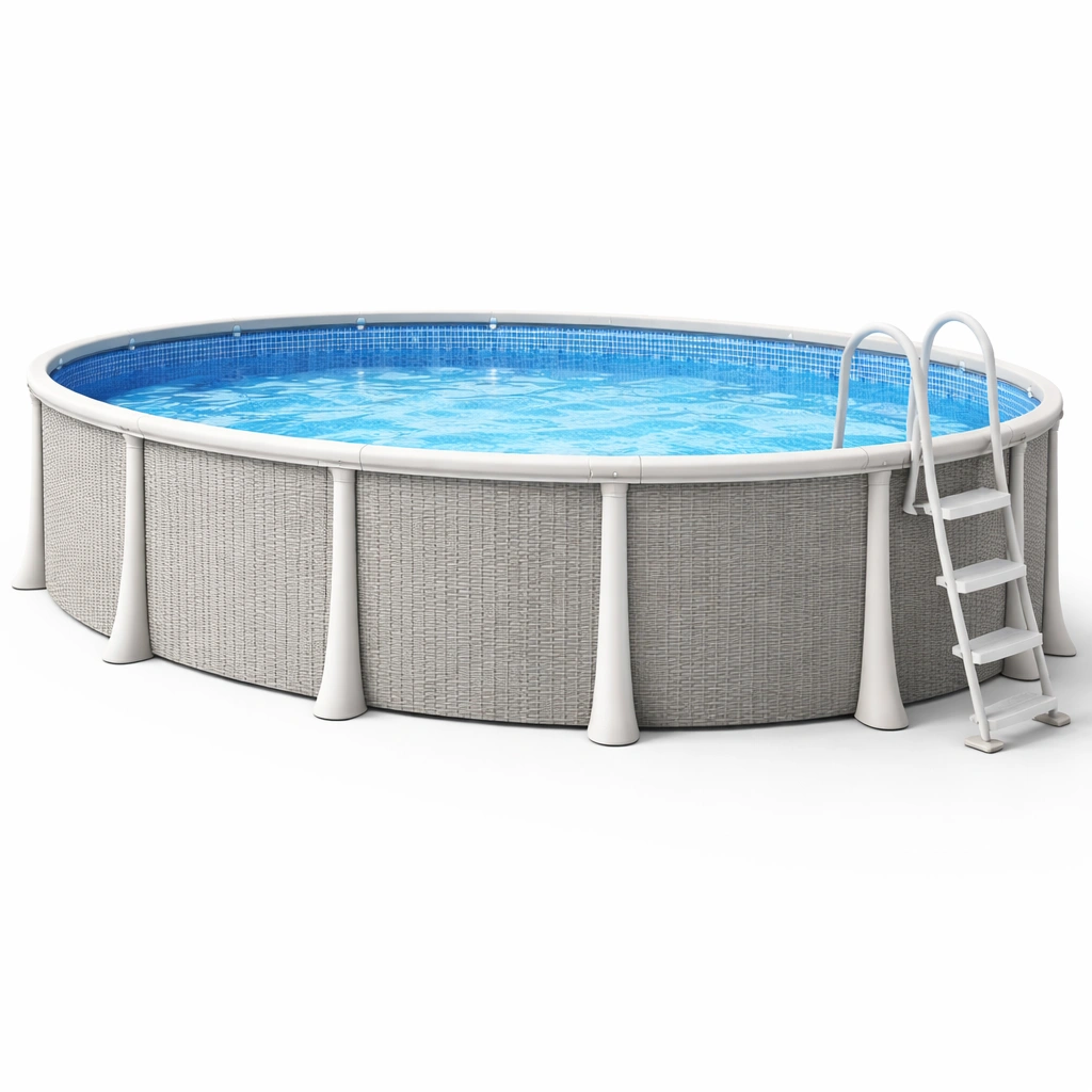 Aufstellpool Rund Grau Rattanoptik-velmavio