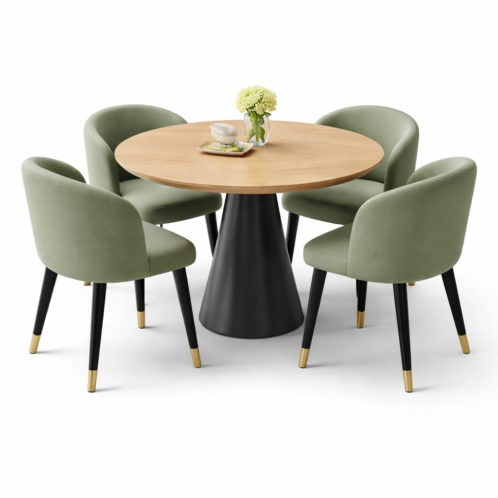 Essgruppe Rund Gruen 4 Stuehle-velmavio