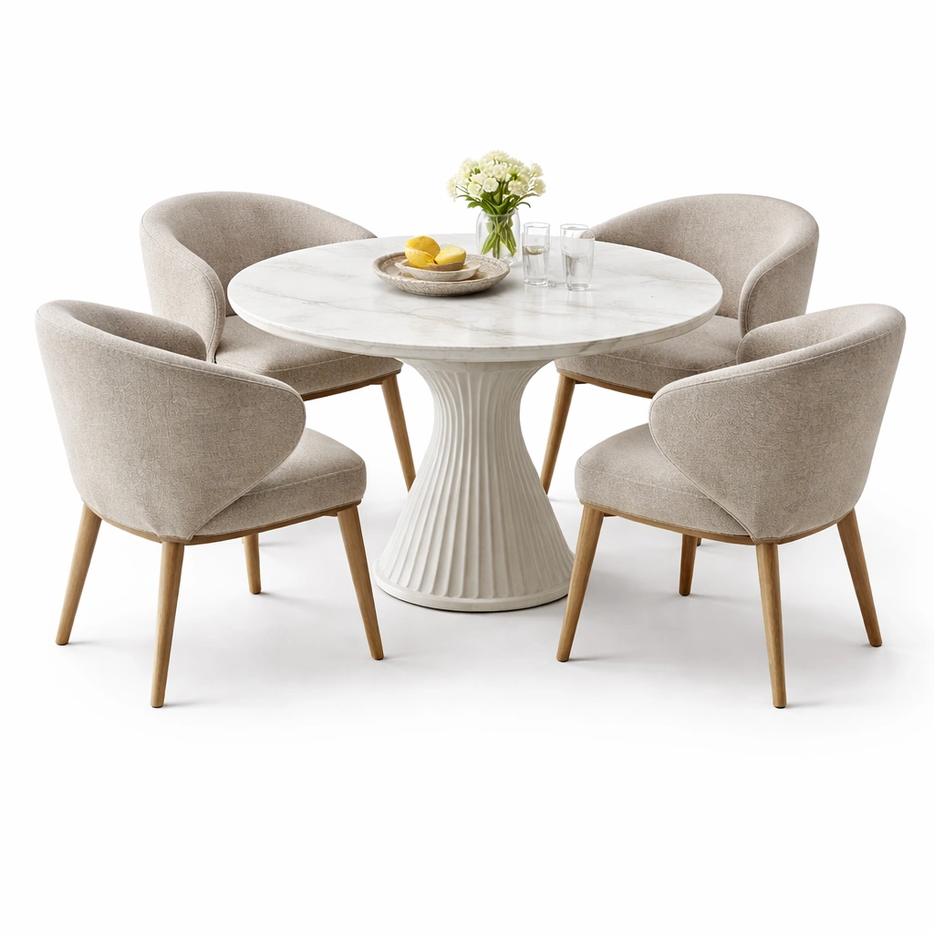 Essgruppe Rund Beige Marmoroptik-velmavio