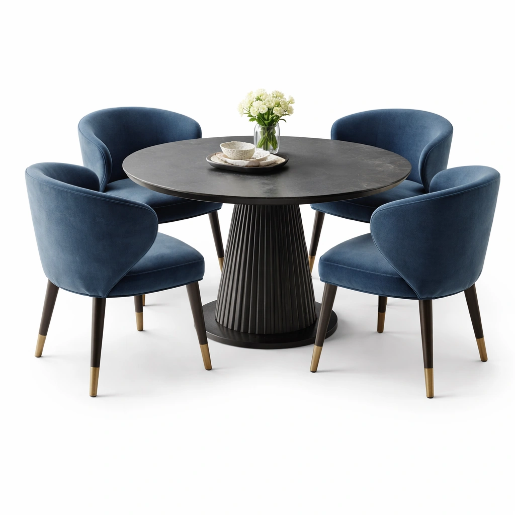 Essgruppe Rund Blau Samt-velmavio