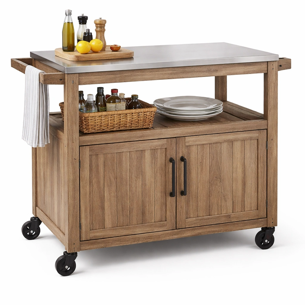 Kuecheninsel Holz Edelstahl Arbeitsplatte-velmavio