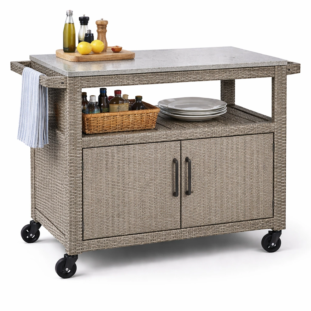 Kuecheninsel Rattanoptik Grau Stauraum-velmavio