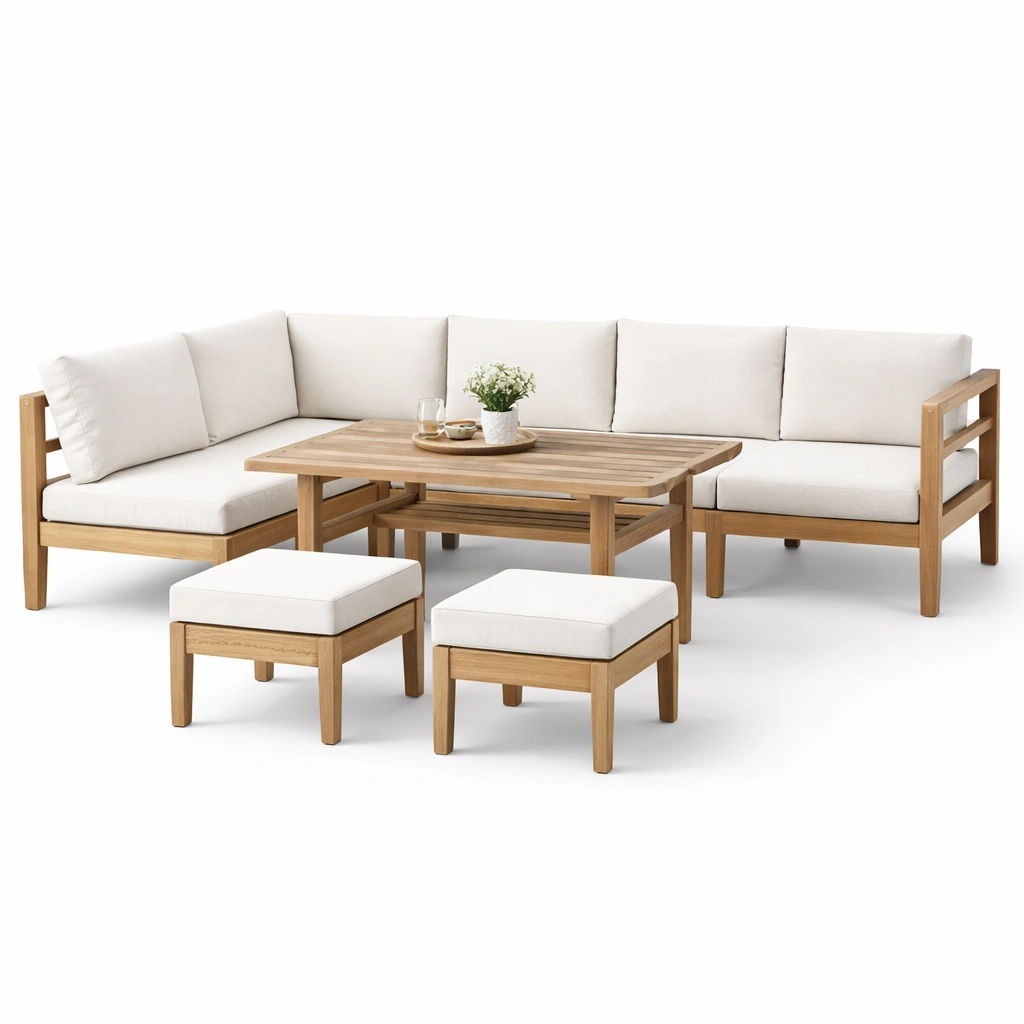 Lounge Set Holz Garten Beige Polster-velmavio