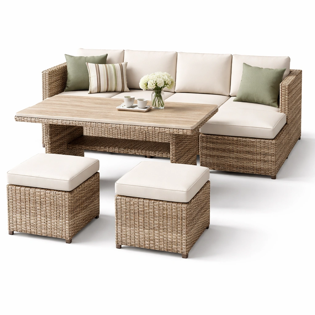 Lounge Set Rattan Natur Garten-velmavio