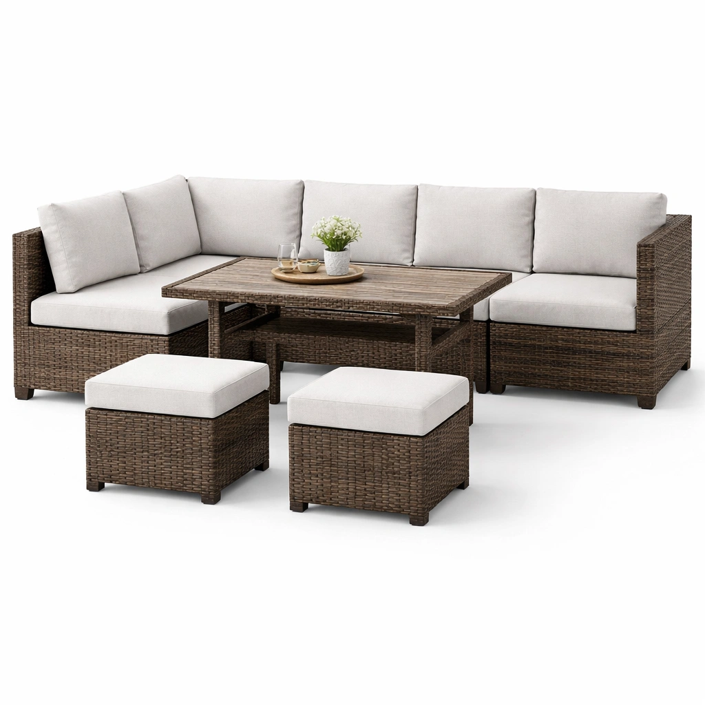 Lounge Set Rattan Dunkelbraun Garten-velmavio