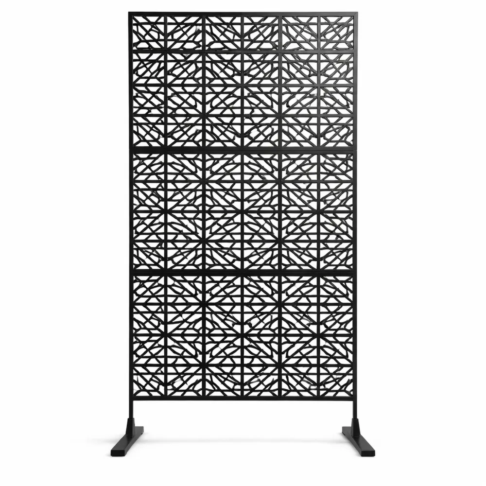 Écran de Jardin Géométrique avec Support Métallique, 92 x 40 x 192 cm, Noir