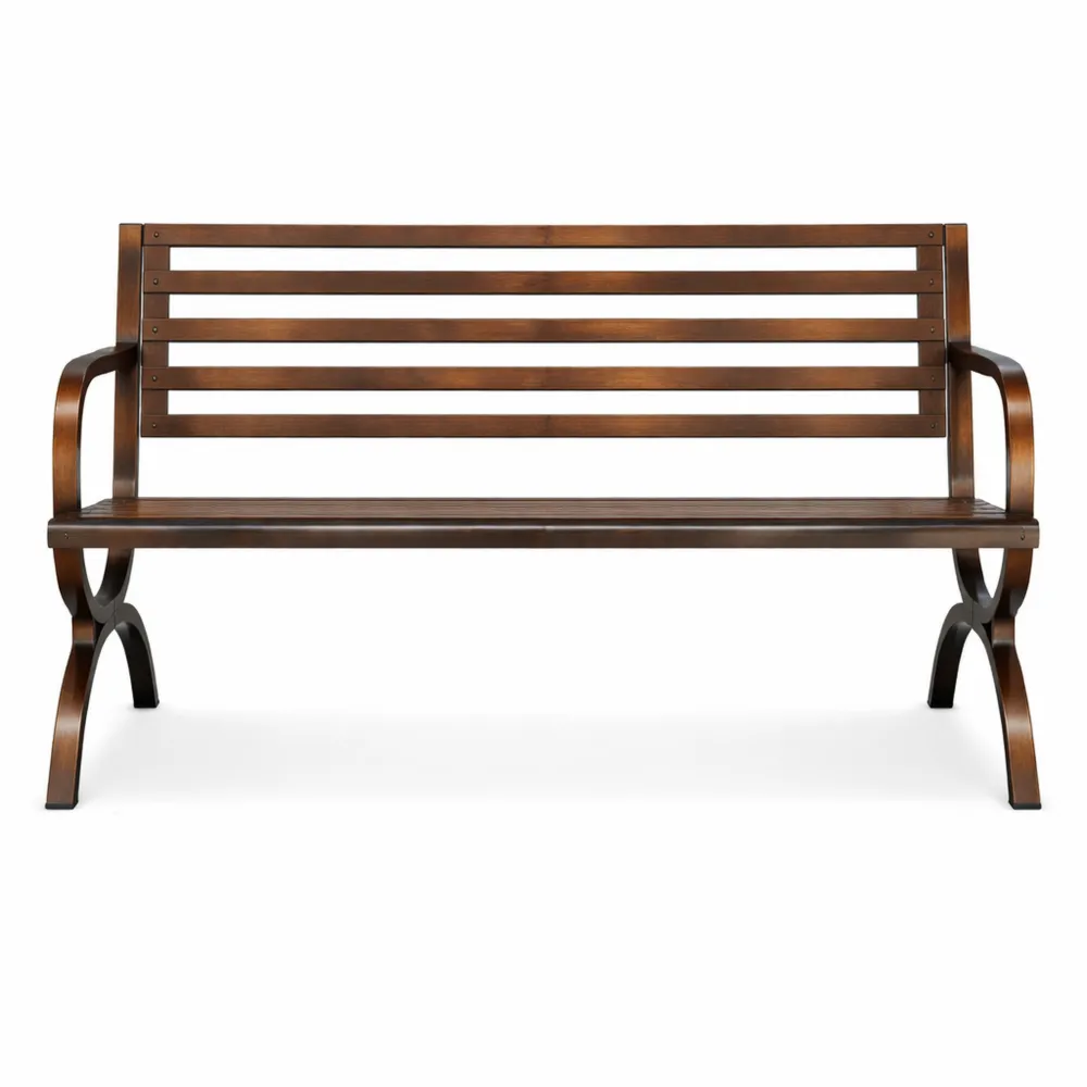 Banquette Extérieure en Acier Carbone avec Dossier Latté et Accoudoirs Arrondis, Résistante aux Intempéries