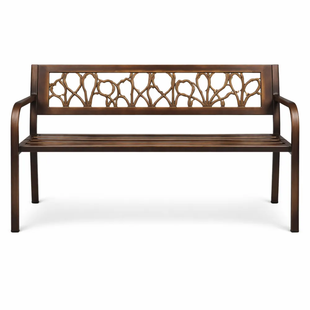 Banc de jardin extérieur en acier carbone avec motifs floraux