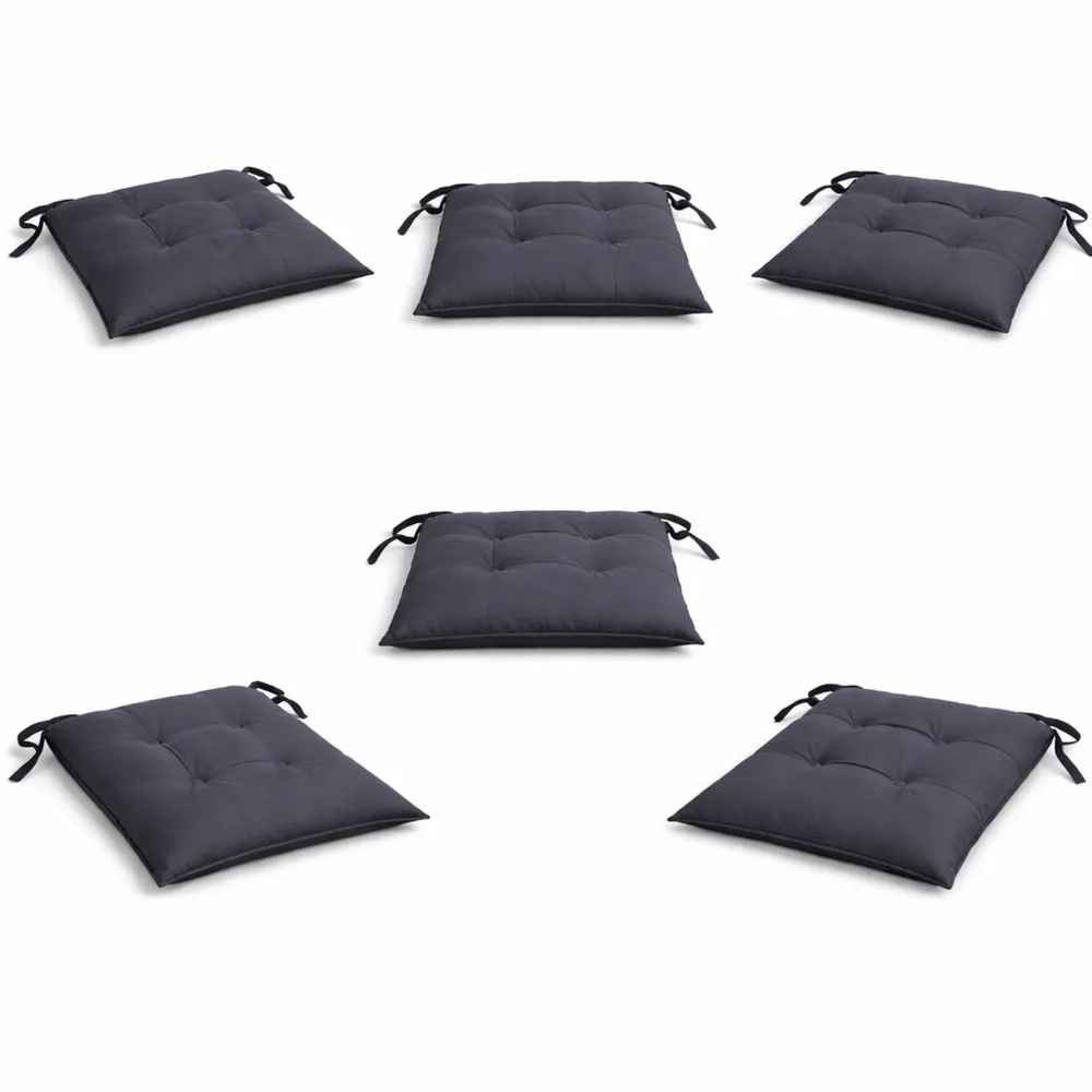 Ensemble de 6 Coussinets de Chaise Imperméables pour Extérieur, Anthracite 50x50x7 cm en Tissu Oxford avec Attaches