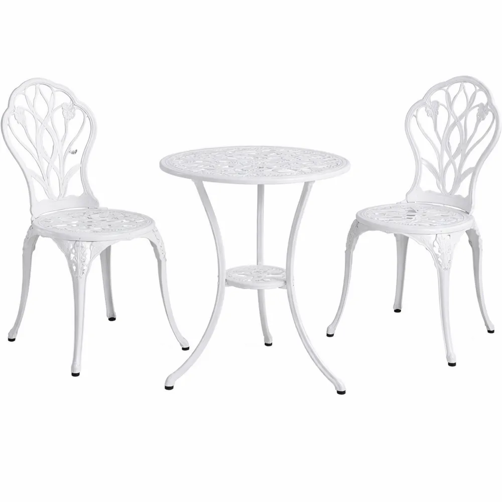 Ensemble de Mobilier de Jardin 2 Places avec Table Ronde en Aluminium