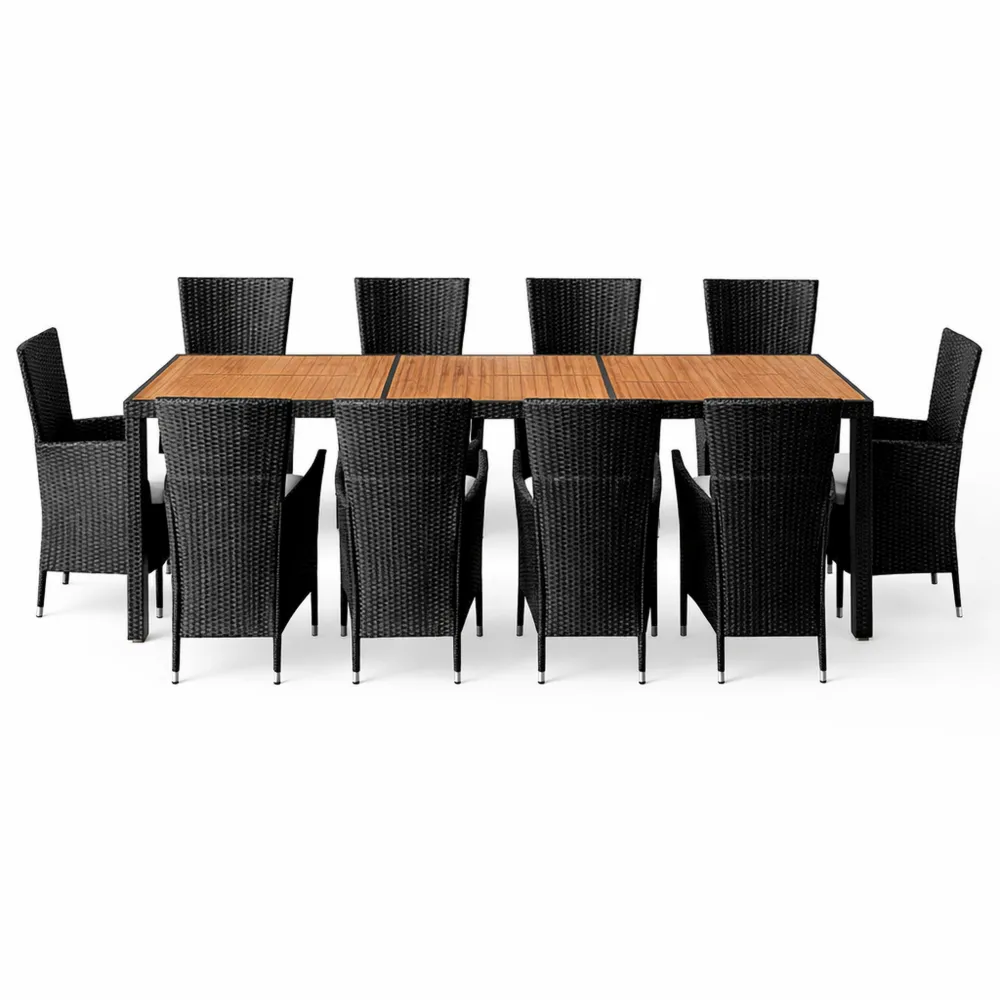 Salon de Jardin 9 Pièces en Rotin Synthétique Noir avec Coussin