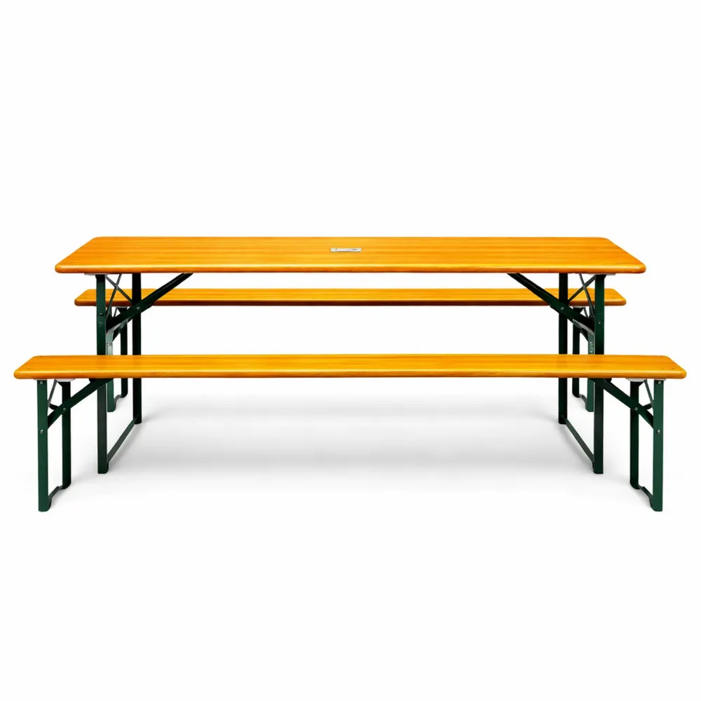 Ensemble mobilier de jardin 3 pièces pliable avec support parasol