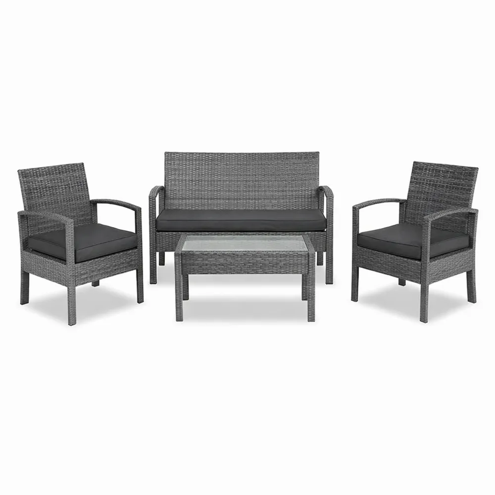 Ensemble de jardin pour 4 personnes en rotin synthétique anthracite