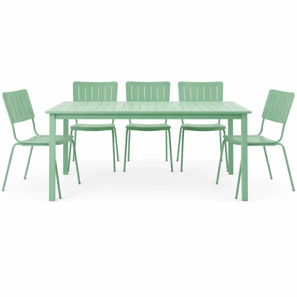 Ensemble de Jardin 7 Pièces avec Table et Chaises en Acier Vert