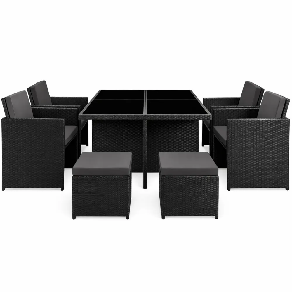 Ensemble de Salon de Jardin en Résine Tressée pour 10 Personnes avec Table et Fauteuils Encastrables