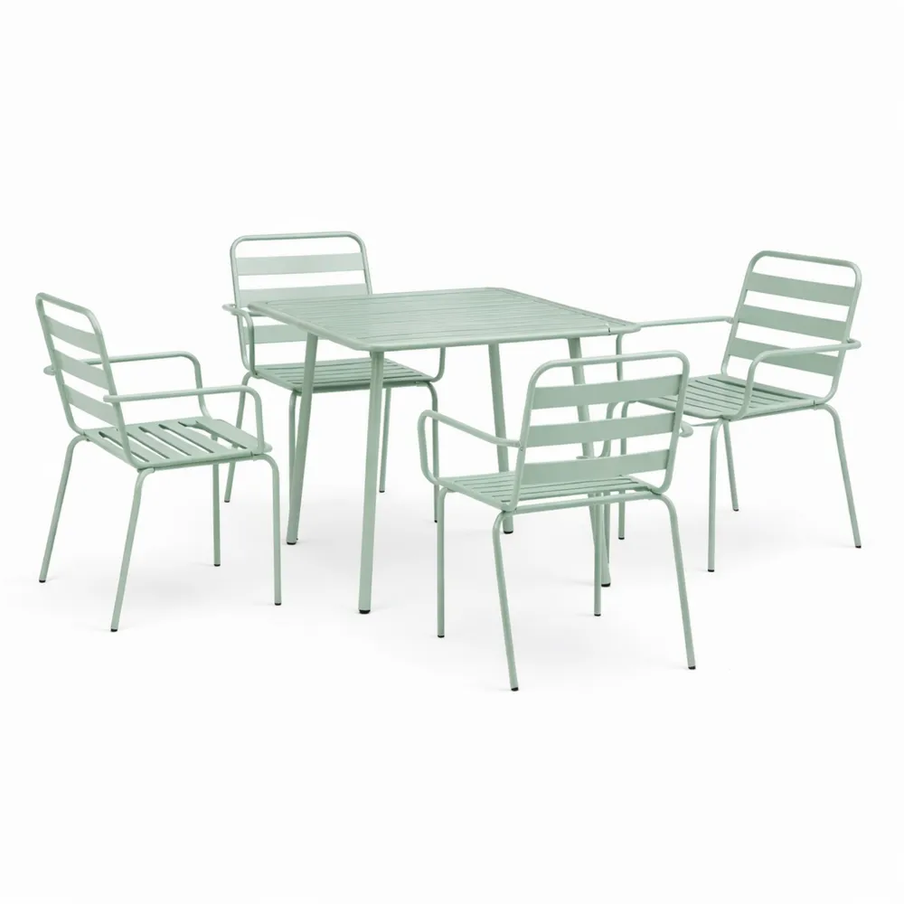 Ensemble de Salle à Manger de Jardin Extérieur, 1 Table et 6 Chaises Empilables en Acier