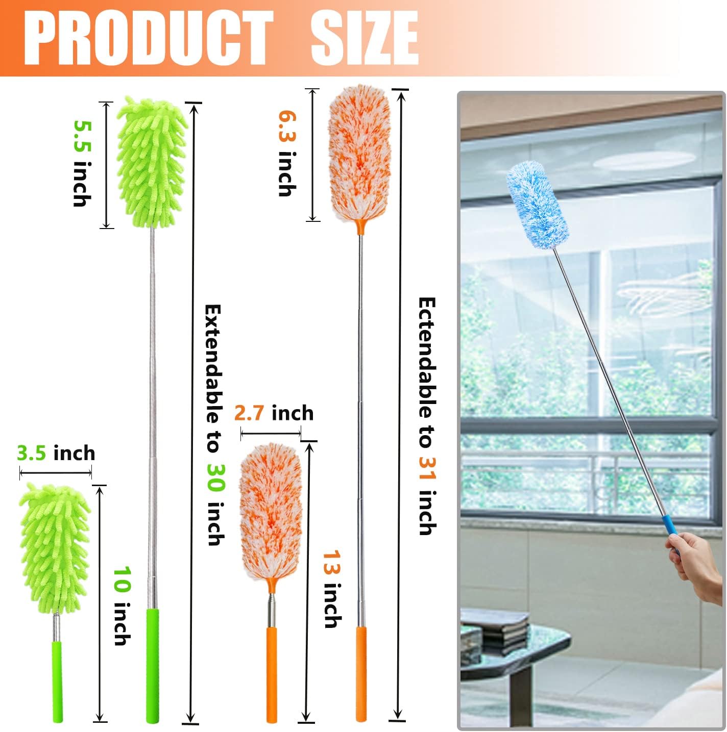 4 pcs Extendable and Washable Microfibre Feather Duster