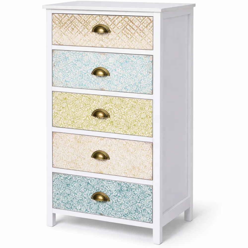 Cassettiera Vintage con 5 Cassetti per Bagno, Ingresso, Camera, Bianco