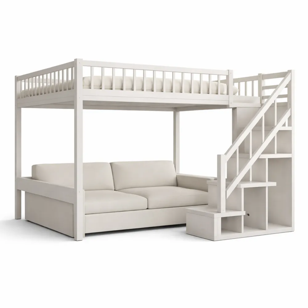 Letto multifunzionale in legno 90x200 cm con scala e spazio di archiviazione