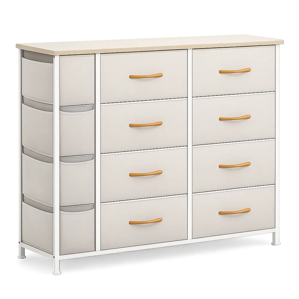 Cassettiera in Tessuto a 8 Cassetti con Tasche Laterali e Ganci per Casa