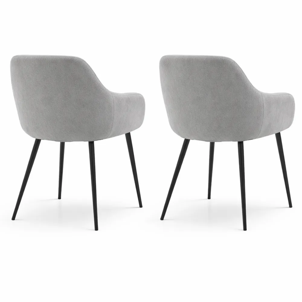 Set di 2 Sedie Sala da Pranzo Imbottite Stile Nordico, con Braccioli e Gambe in Acciaio, Grigio Scuro