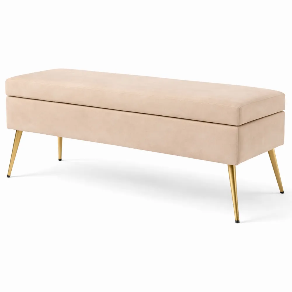 Panca Contenitore Effetto Velluto con Gambe Affusolate, 102x35x43 cm, Beige