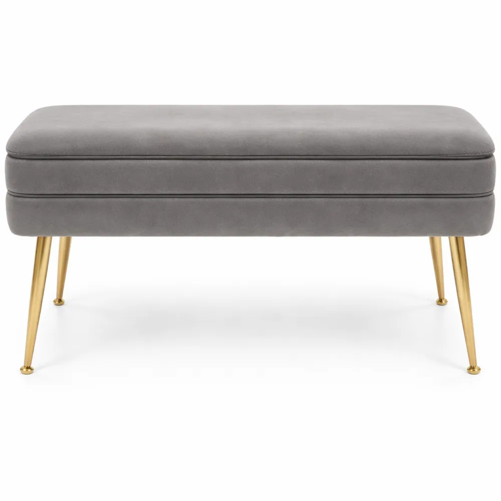 Panca contenitore in tessuto effetto velluto grigio 80x38x42 cm