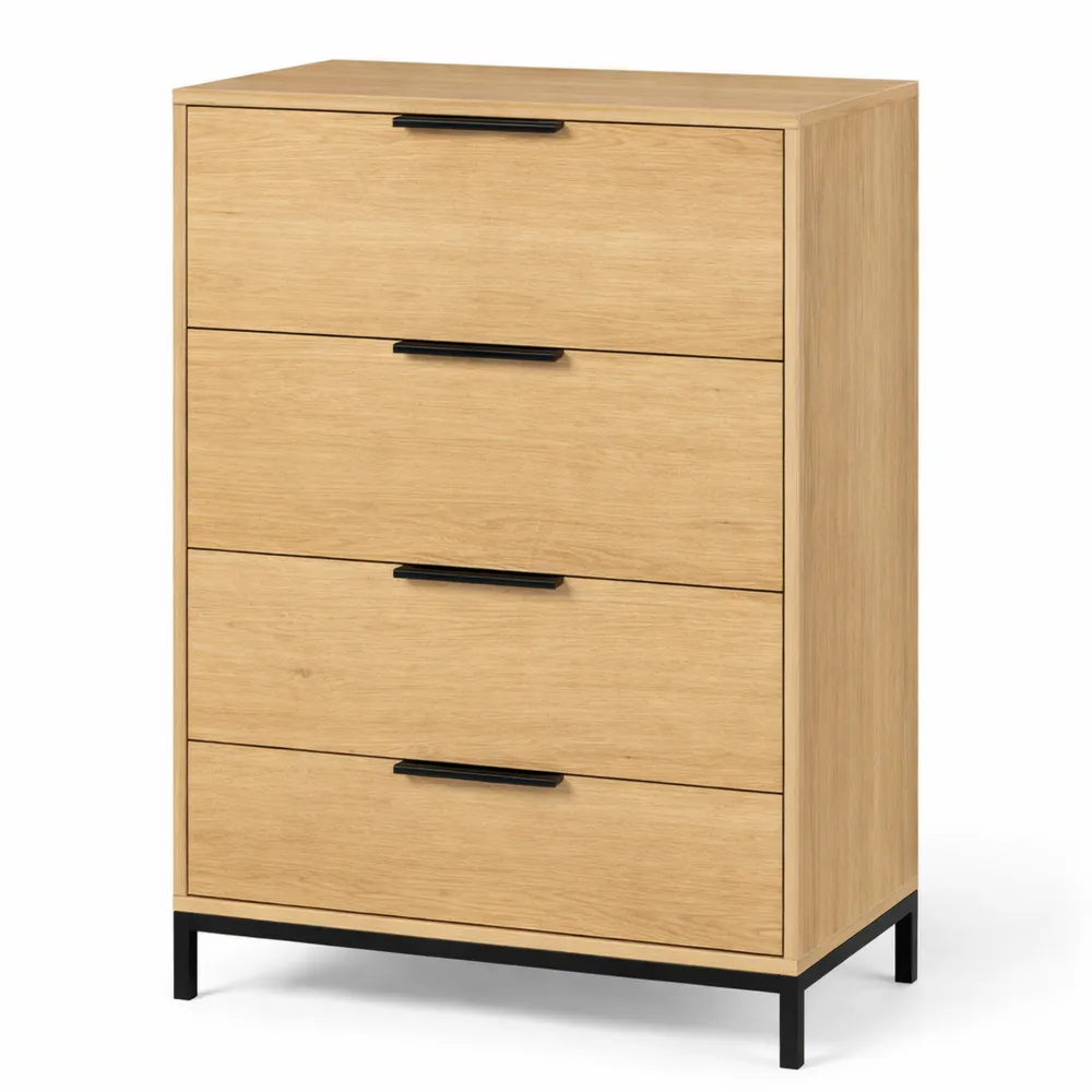 Cassettiera a 4 Cassetti Antiribaltamento con Maniglie Nere, 62x35x105 cm, Marrone Chiaro