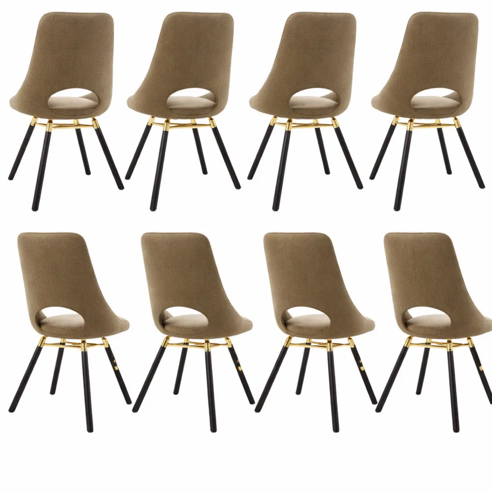 Set di 6 sedie girevoli da pranzo in tessuto effetto cachemire, rotazione a 360°, gambe in metallo nero, kaki