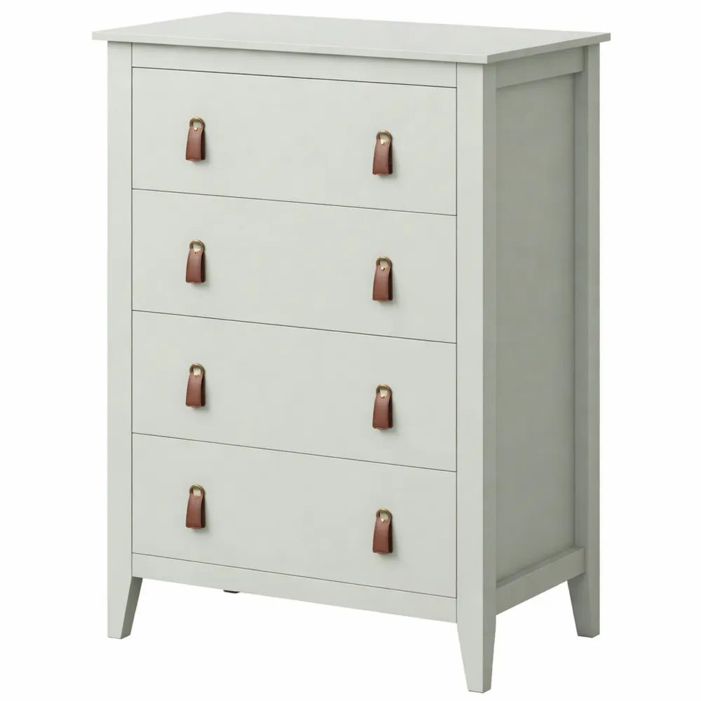 Cassettiera Moderna a 4 Cassetti con Maniglie in Pelle PU, Verde