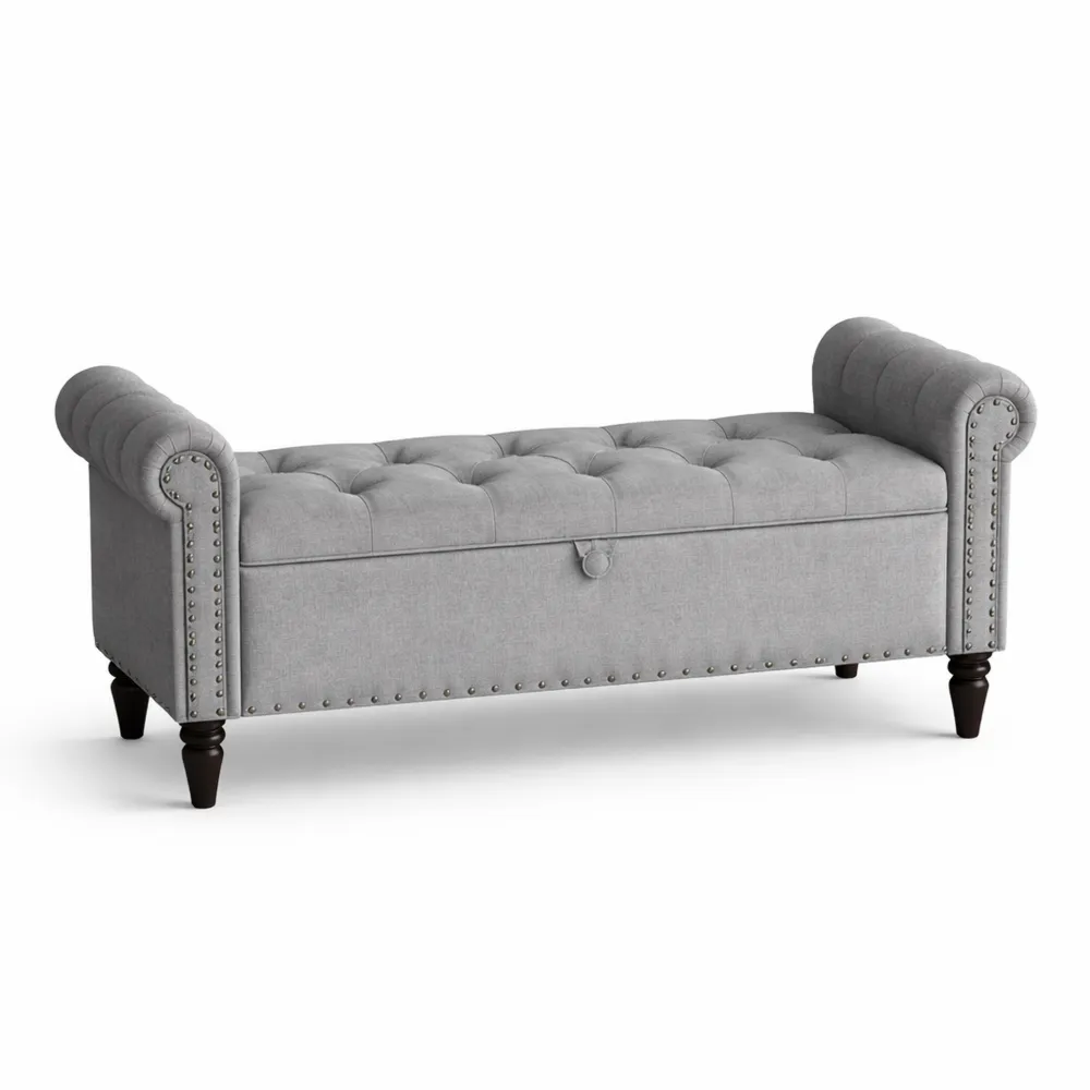 Panca Contenitore Letto con Poggiapiedi e Spazio per Scarpe, Grigio