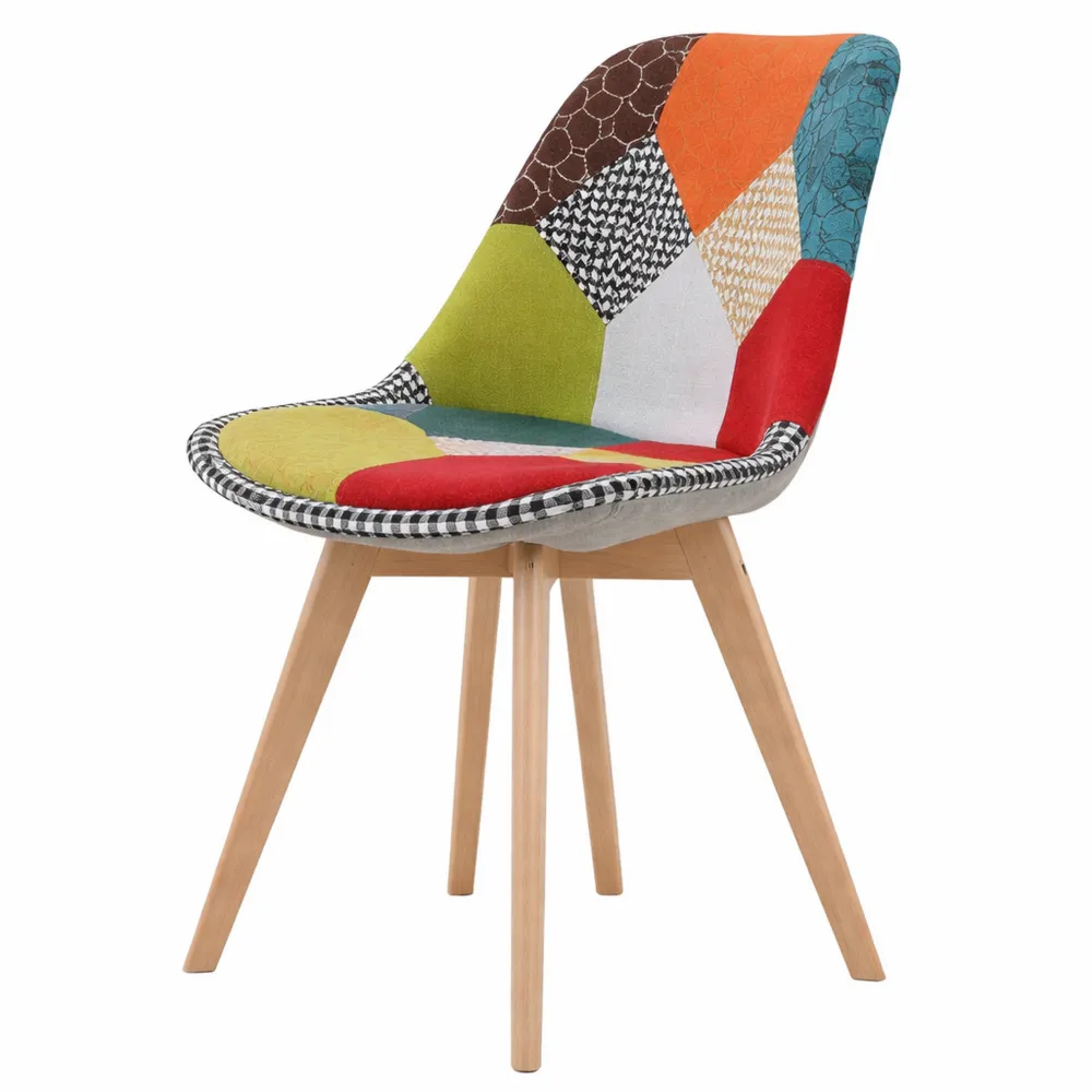 Sedie da Pranzo Imbottite Patchwork in Legno, 4 Pezzi, Ideali per Interni, Rosse