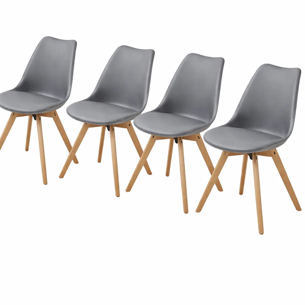 Sedie da pranzo scandinave in tessuto imbottito, set da 4, grigio