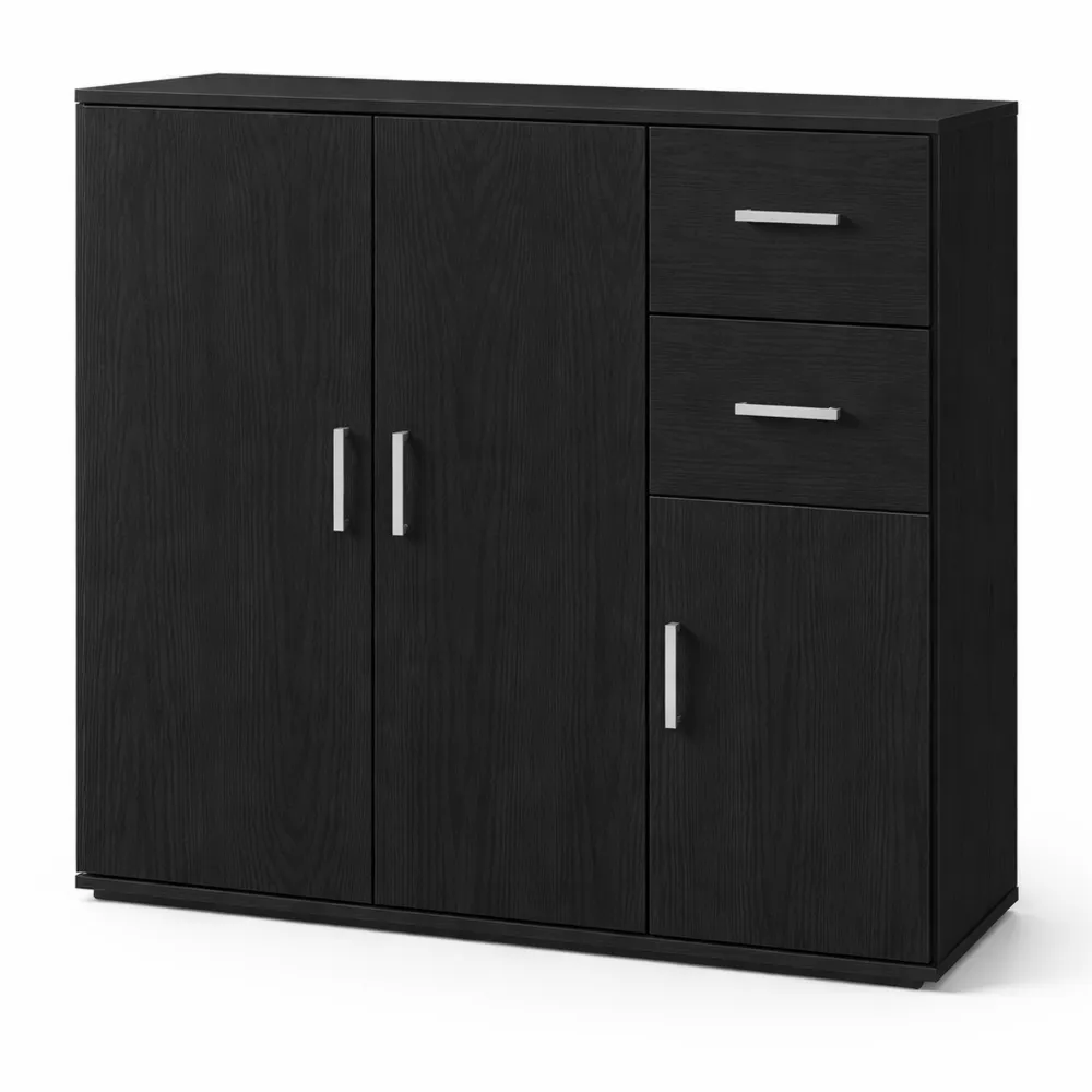 Credenza in Legno Multistrato con Cassetti, Rovere Nero